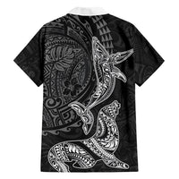 Hawaiian Monk Seal and Whale Hawaiian Shirt Kakau Tribal Pattern Grayscale