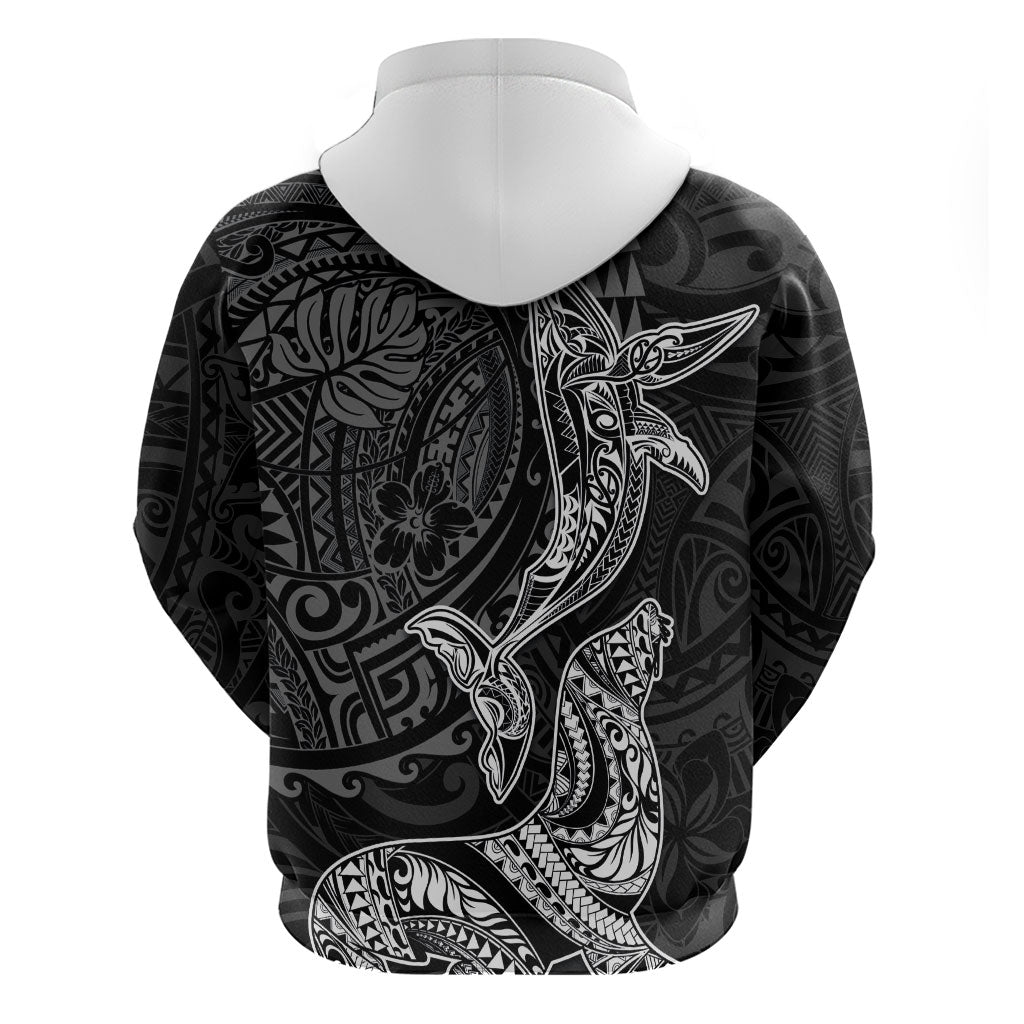Hawaiian Monk Seal and Whale Hoodie Kakau Tribal Pattern Grayscale