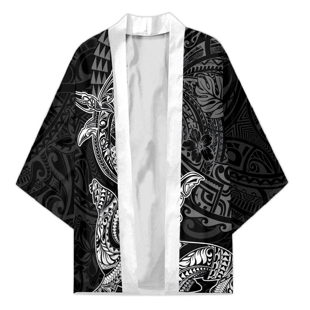 Hawaiian Monk Seal and Whale Kimono Kakau Tribal Pattern Grayscale