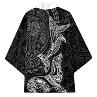 Hawaiian Monk Seal and Whale Kimono Kakau Tribal Pattern Grayscale