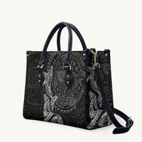 Hawaiian Monk Seal and Whale Leather Bag Kakau Tribal Pattern Grayscale