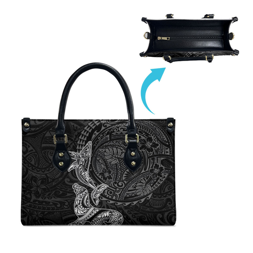 Hawaiian Monk Seal and Whale Leather Bag Kakau Tribal Pattern Grayscale