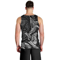 Hawaiian Monk Seal and Whale Men Tank Top Kakau Tribal Pattern Grayscale