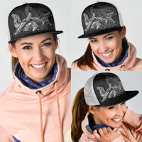 Hawaiian Monk Seal and Whale Mesh Trucker Cap Kakau Tribal Pattern Grayscale