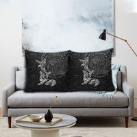 Hawaiian Monk Seal and Whale Pillow Cover Kakau Tribal Pattern Grayscale