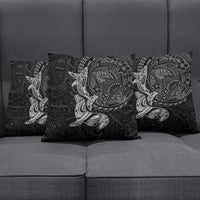 Hawaiian Monk Seal and Whale Pillow Cover Kakau Tribal Pattern Grayscale