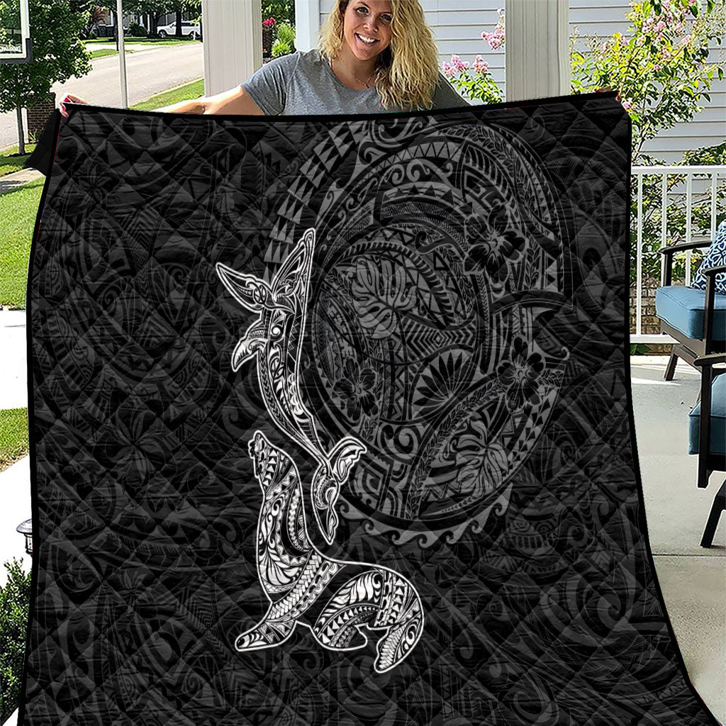 Hawaiian Monk Seal and Whale Quilt Kakau Tribal Pattern Grayscale