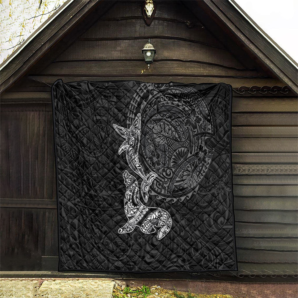 Hawaiian Monk Seal and Whale Quilt Kakau Tribal Pattern Grayscale