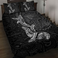 Hawaiian Monk Seal and Whale Quilt Bed Set Kakau Tribal Pattern Grayscale