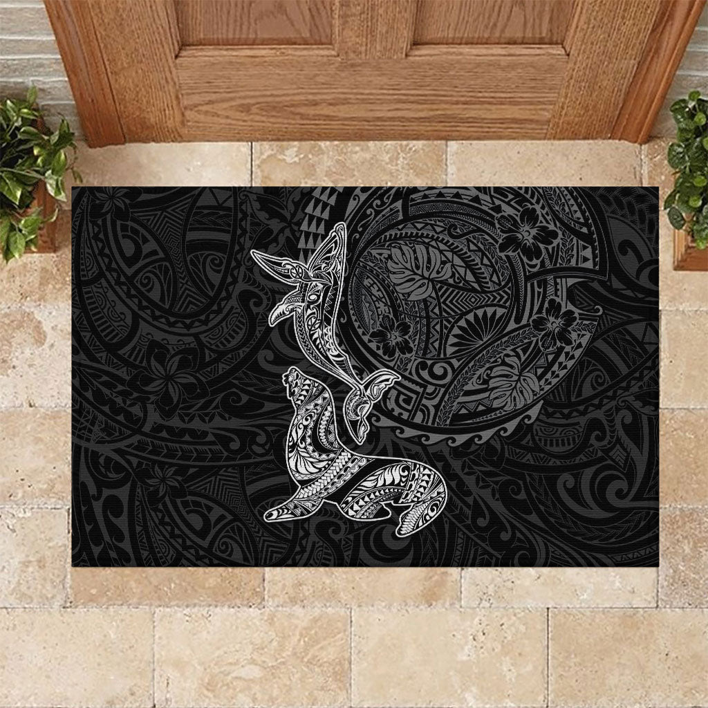 Hawaiian Monk Seal and Whale Rubber Doormat Kakau Tribal Pattern Grayscale