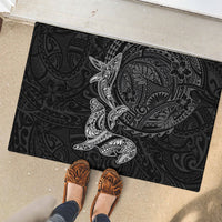 Hawaiian Monk Seal and Whale Rubber Doormat Kakau Tribal Pattern Grayscale