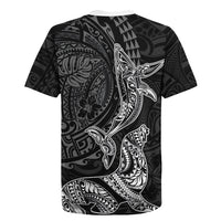 Hawaiian Monk Seal and Whale Rugby Jersey Kakau Tribal Pattern Grayscale