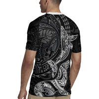 Hawaiian Monk Seal and Whale Rugby Jersey Kakau Tribal Pattern Grayscale