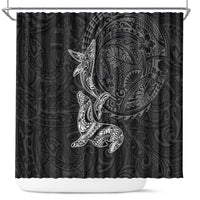 Hawaiian Monk Seal and Whale Shower Curtain Kakau Tribal Pattern Grayscale