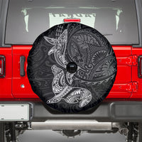 Hawaiian Monk Seal and Whale Spare Tire Cover Kakau Tribal Pattern Grayscale