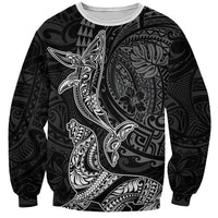 Hawaiian Monk Seal and Whale Sweatshirt Kakau Tribal Pattern Grayscale