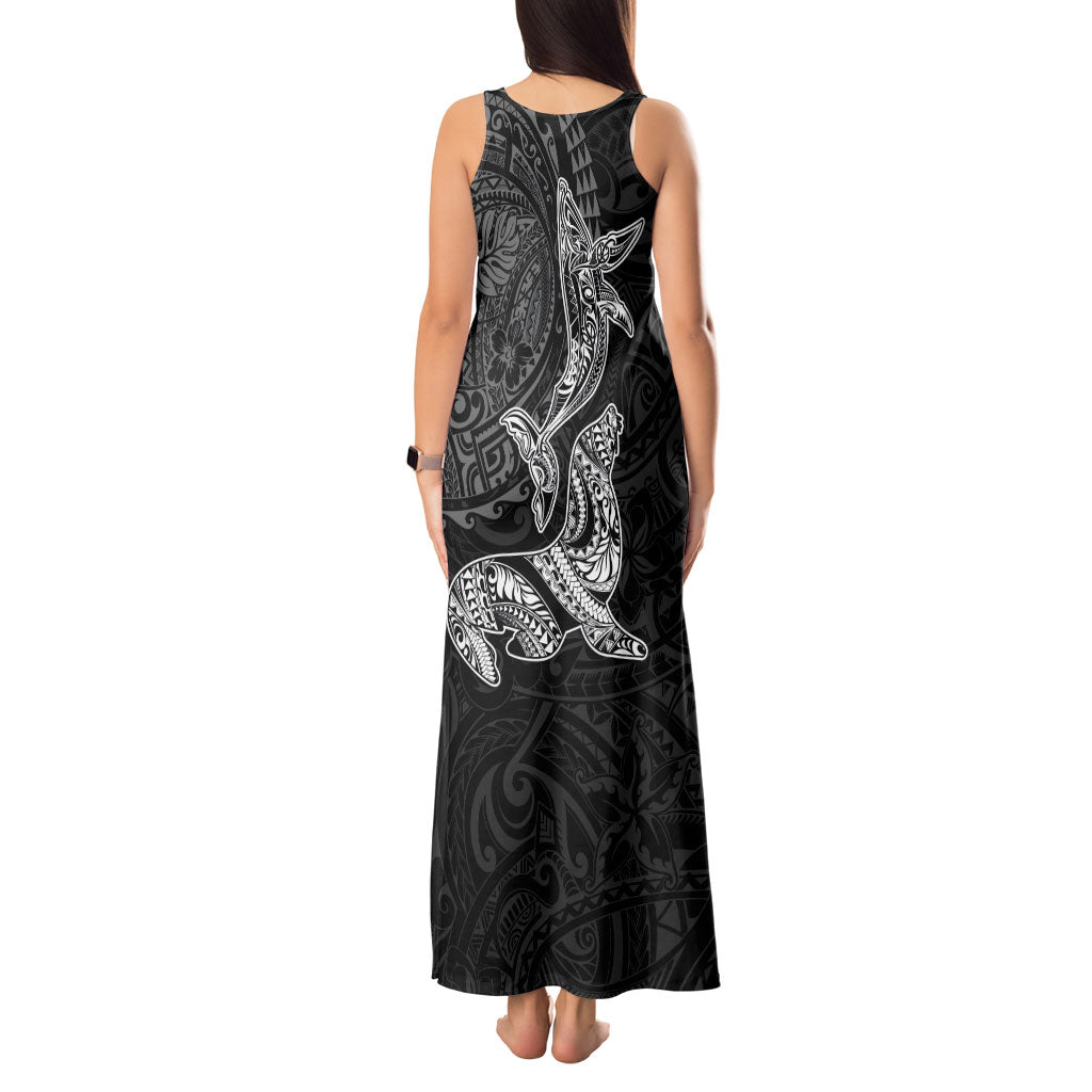 Hawaiian Monk Seal and Whale Tank Maxi Dress Kakau Tribal Pattern Grayscale