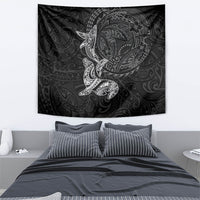Hawaiian Monk Seal and Whale Tapestry Kakau Tribal Pattern Grayscale
