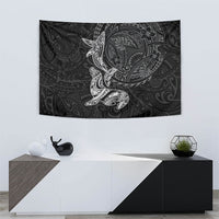 Hawaiian Monk Seal and Whale Tapestry Kakau Tribal Pattern Grayscale