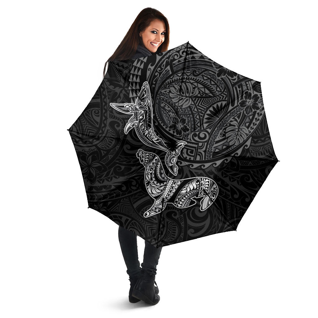 Hawaiian Monk Seal and Whale Umbrella Kakau Tribal Pattern Grayscale