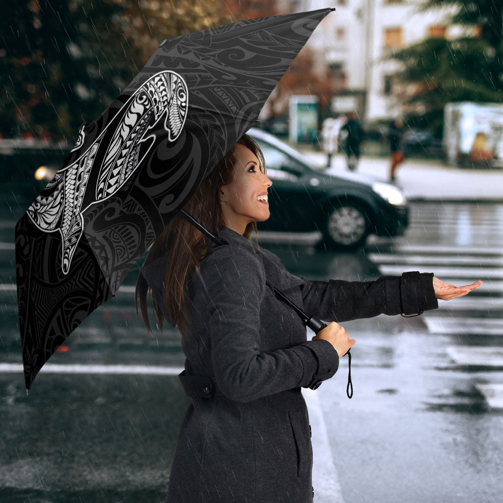 Hawaiian Monk Seal and Whale Umbrella Kakau Tribal Pattern Grayscale