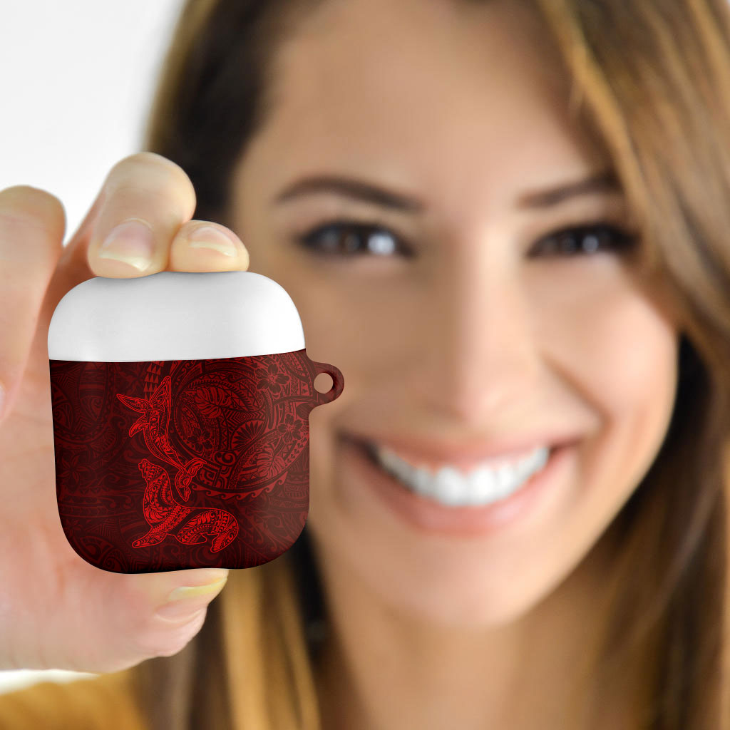 Hawaiian Monk Seal and Whale AirPods Case Kakau Tribal Pattern Red Color