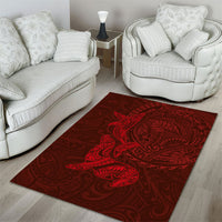 Hawaiian Monk Seal and Whale Area Rug Kakau Tribal Pattern Red Color
