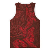 Hawaiian Monk Seal and Whale Basketball Jersey Kakau Tribal Pattern Red Color