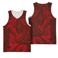 Hawaiian Monk Seal and Whale Basketball Jersey Kakau Tribal Pattern Red Color