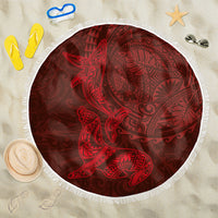 Hawaiian Monk Seal and Whale Beach Blanket Kakau Tribal Pattern Red Color