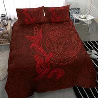 Hawaiian Monk Seal and Whale Bedding Set Kakau Tribal Pattern Red Color