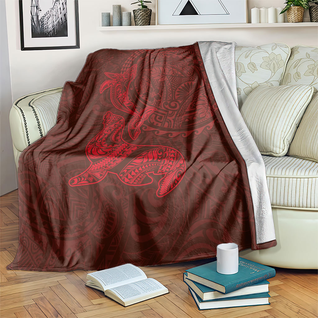 Hawaiian Monk Seal and Whale Blanket Kakau Tribal Pattern Red Color