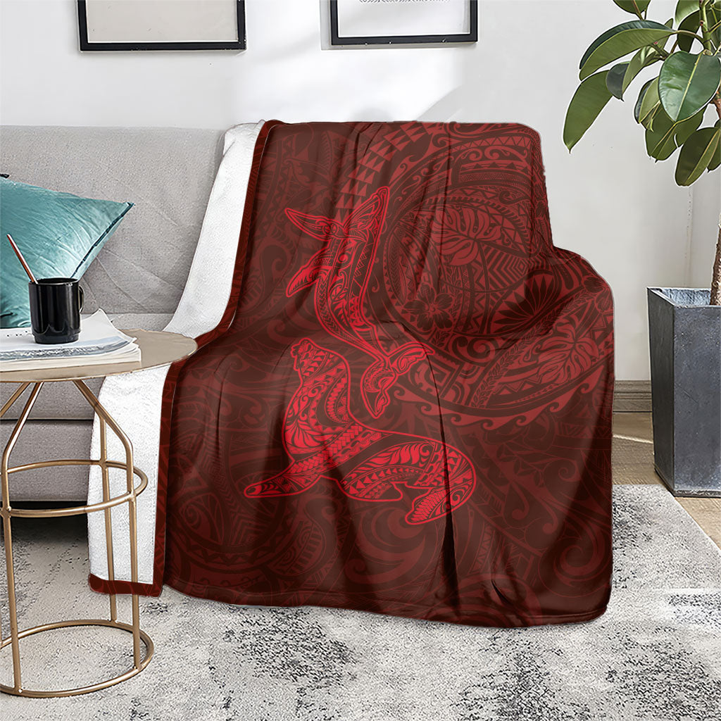 Hawaiian Monk Seal and Whale Blanket Kakau Tribal Pattern Red Color