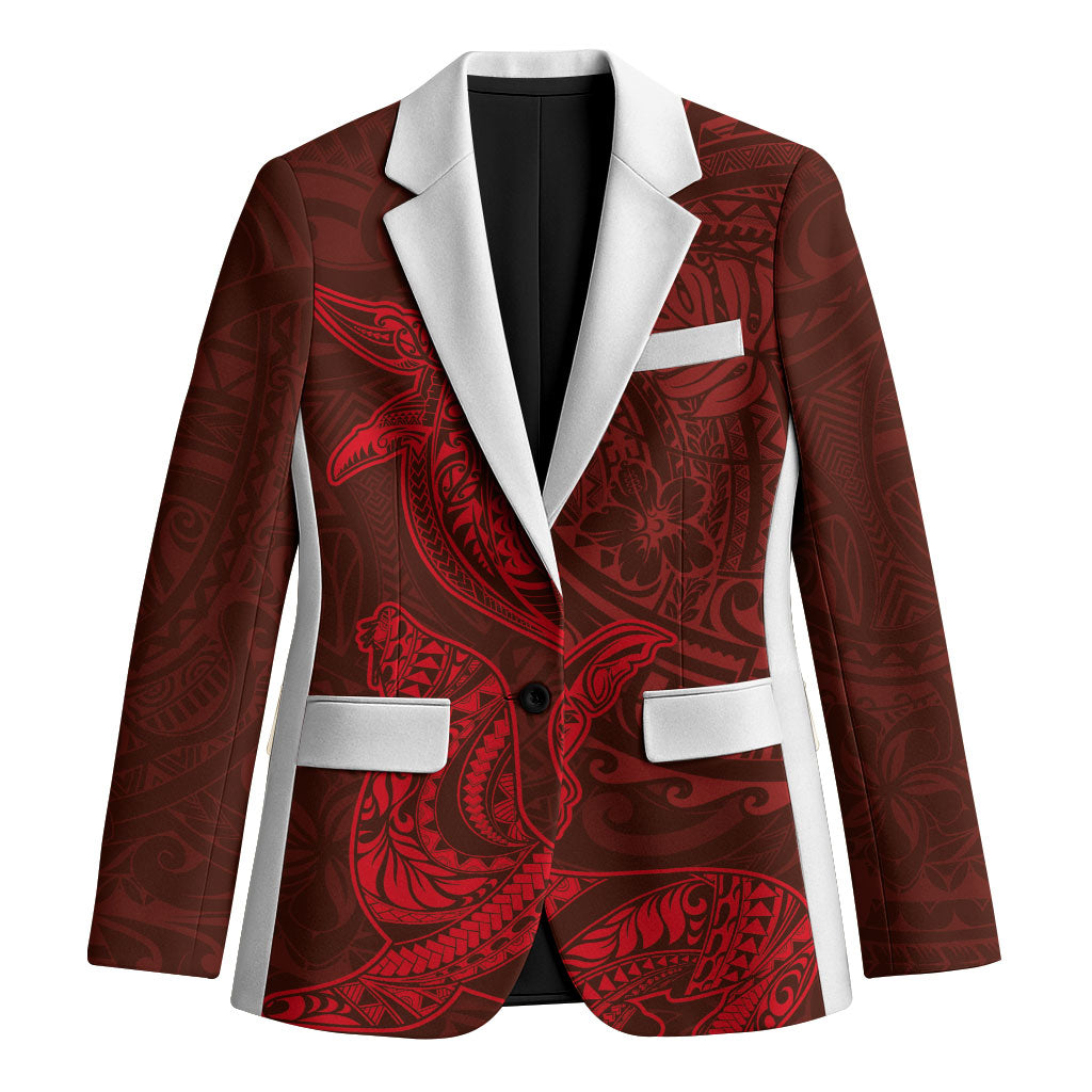 Hawaiian Monk Seal and Whale Blazer Kakau Tribal Pattern Red Color