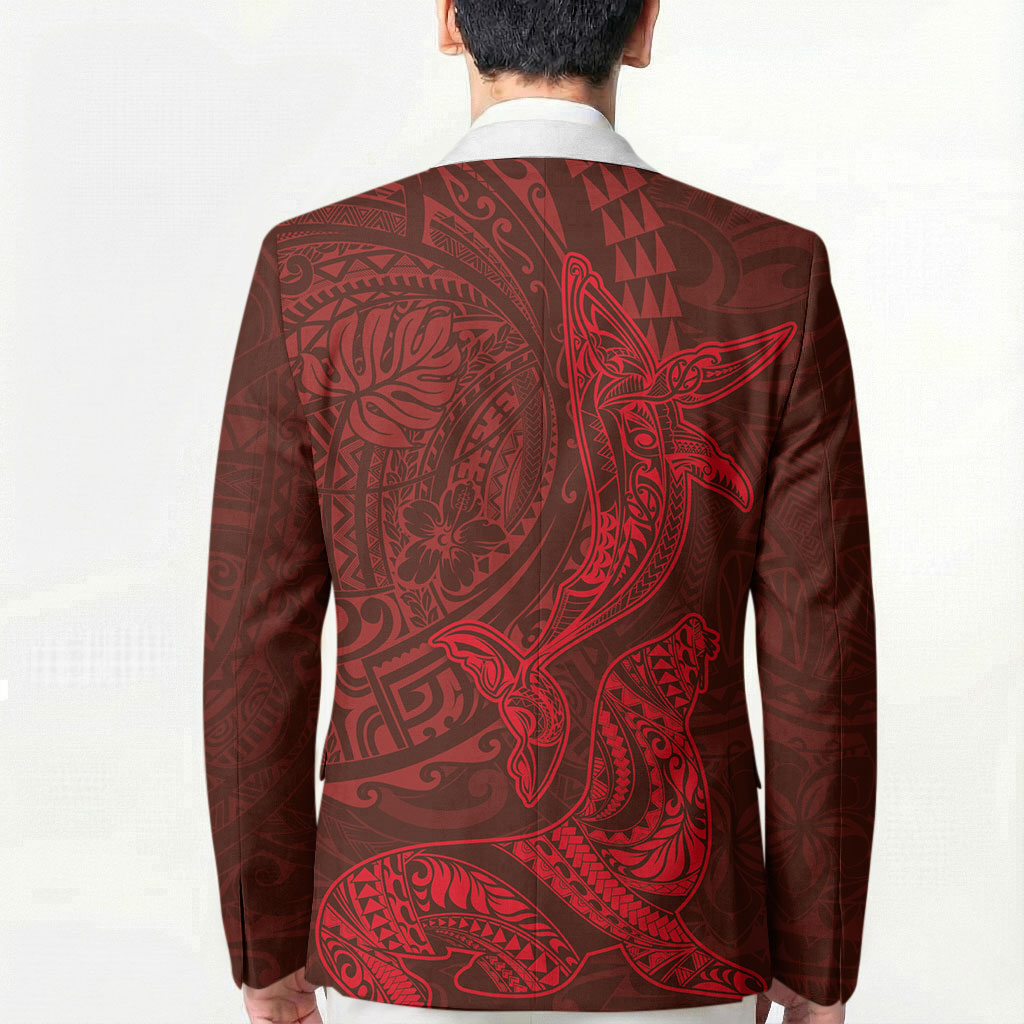 Hawaiian Monk Seal and Whale Blazer Kakau Tribal Pattern Red Color