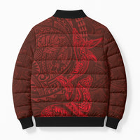 Hawaiian Monk Seal and Whale Bomber Puffer Jacket Kakau Tribal Pattern Red Color