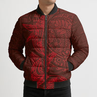 Hawaiian Monk Seal and Whale Bomber Puffer Jacket Kakau Tribal Pattern Red Color