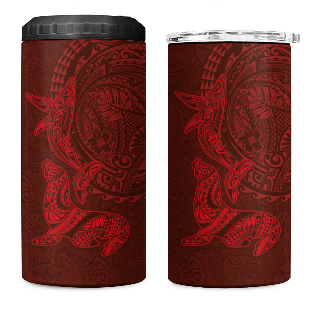 Hawaiian Monk Seal and Whale 4 in 1 Can Cooler Tumbler Kakau Tribal Pattern Red Color