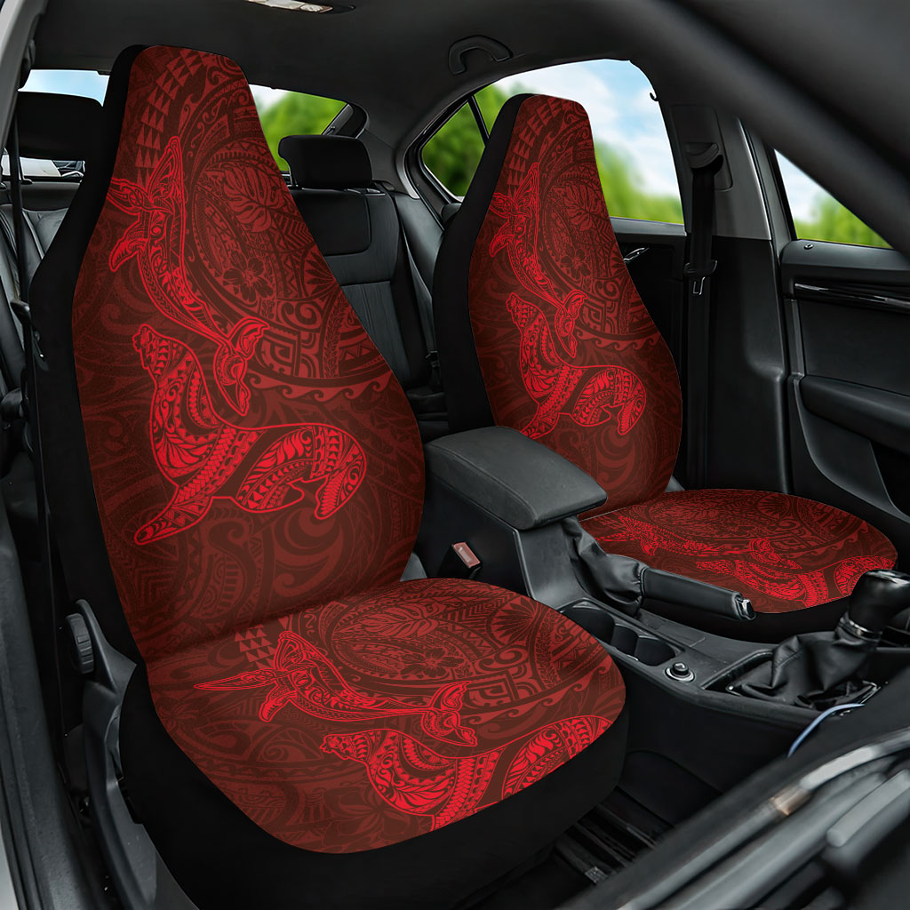 Hawaiian Monk Seal and Whale Car Seat Cover Kakau Tribal Pattern Red Color