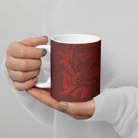 Hawaiian Monk Seal and Whale Ceramic Mug Kakau Tribal Pattern Red Color