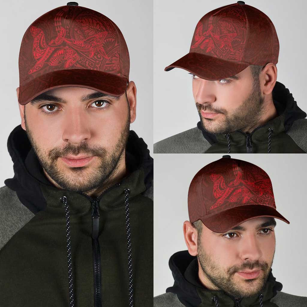 Hawaiian Monk Seal and Whale Classic Cap Kakau Tribal Pattern Red Color