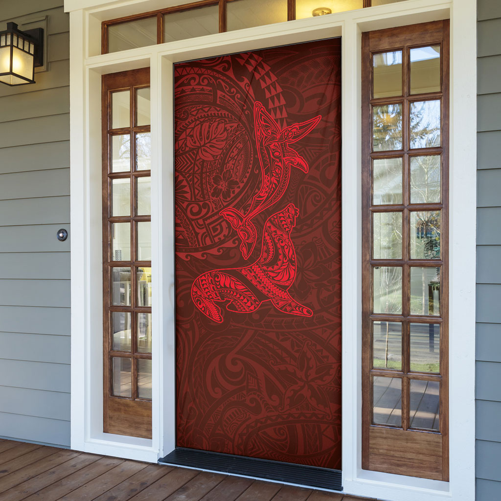 Hawaiian Monk Seal and Whale Door Cover Kakau Tribal Pattern Red Color