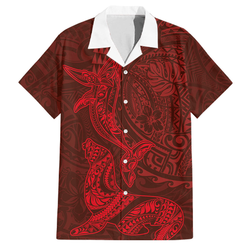 Hawaiian Monk Seal and Whale Family Matching Mermaid Dress and Hawaiian Shirt Kakau Tribal Pattern Red Color LT03 Dad's Shirt - Short Sleeve Red - Polynesian Pride
