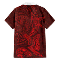 Hawaiian Monk Seal and Whale Family Matching Mermaid Dress and Hawaiian Shirt Kakau Tribal Pattern Red Color LT03 - Polynesian Pride