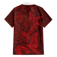 Hawaiian Monk Seal and Whale Family Matching Off Shoulder Maxi Dress and Hawaiian Shirt Kakau Tribal Pattern Red Color LT03 - Polynesian Pride