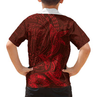 Hawaiian Monk Seal and Whale Family Matching Tank Maxi Dress and Hawaiian Shirt Kakau Tribal Pattern Red Color LT03 - Polynesian Pride