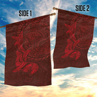 Hawaiian Monk Seal and Whale Garden Flag Kakau Tribal Pattern Red Color