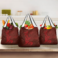 Hawaiian Monk Seal and Whale Grocery Bag Kakau Tribal Pattern Red Color