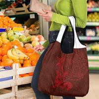 Hawaiian Monk Seal and Whale Grocery Bag Kakau Tribal Pattern Red Color