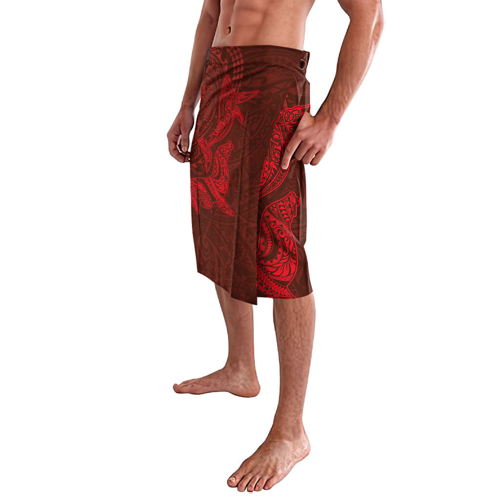 Hawaiian Monk Seal and Whale Lavalava Kakau Tribal Pattern Red Color